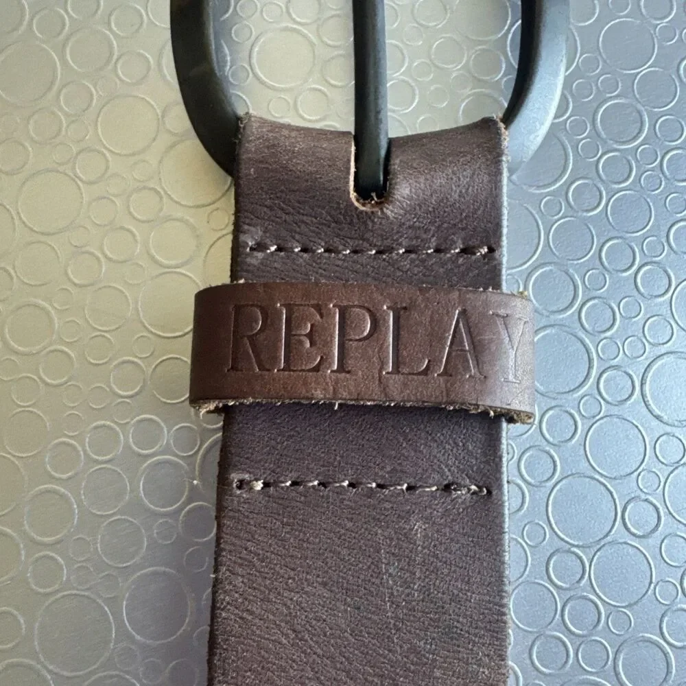 Replay Italian Leather Studded Belt Brown Bronze Steampunk Moto - Size 100 US 38